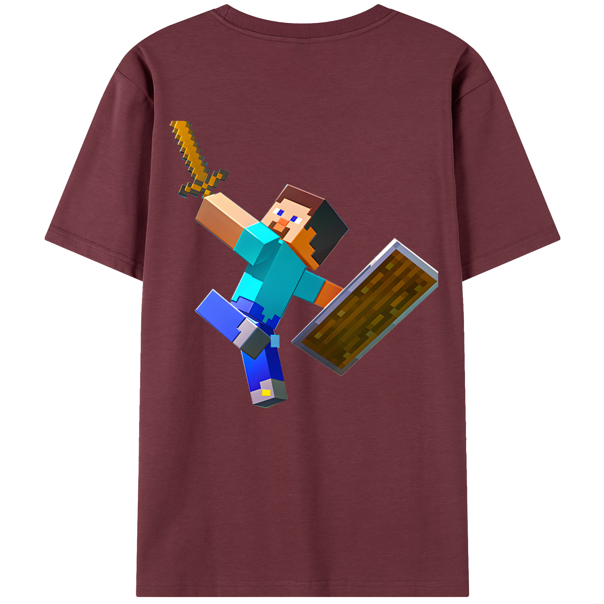 （画像用） マインクラフト ブロックの世界 Minecraft MC Block world 綿100％半袖Tシャツ（背面プリント）